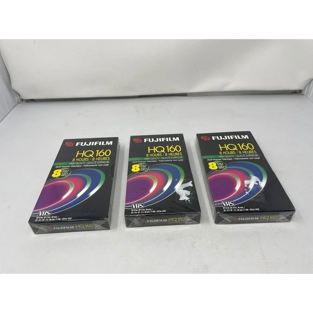 Lot of 3 Fujifilm HQ160 VHS Tapes Sealed Blank 8 Hour‎ Video Cassette New